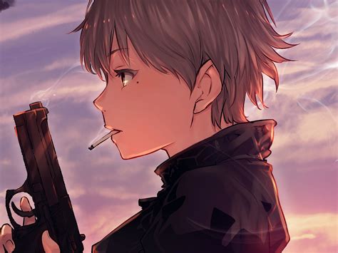 anime gun wallpaper|anime boy holding a gun.